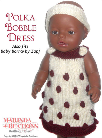 Marinda Creations Knitting Polka Bobble Dress 18" Doll Knitting Pattern larougetdelisle