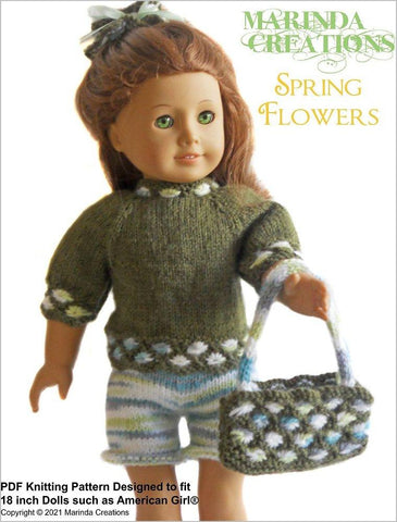 Marinda Creations Knitting Spring Flowers 18" Doll Clothes Knitting Pattern larougetdelisle