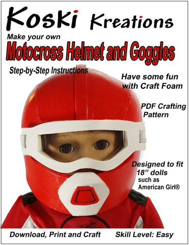 Koski Kreations 18 Inch Modern Motocross Helmet and Goggles 18" Doll Accessory Pattern larougetdelisle