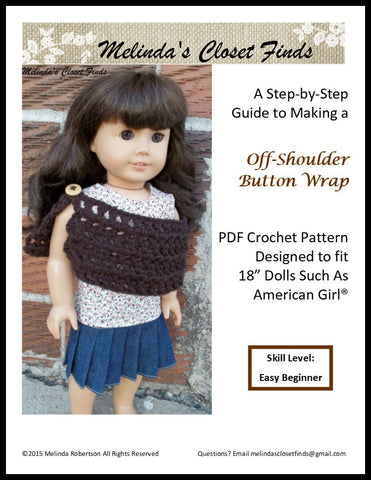 Melinda's Closet Finds Crochet Off-Shoulder Button Wrap 18" Doll Crochet Pattern larougetdelisle