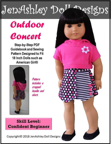 Jen Ashley Doll Designs 18 Inch Modern Outdoor Concert Skort & Cropped Hoodie 18" Doll Clothes Pattern larougetdelisle