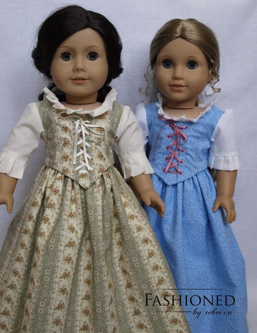 Fashioned by Rebecca 18 Inch Historical 1774 Colonial Elegance Dress 18" Doll Clothes Pattern larougetdelisle