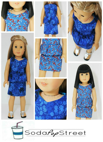 Soda Pop Street 18 Inch Modern Peplum Dress 18" Doll Clothes Pattern larougetdelisle