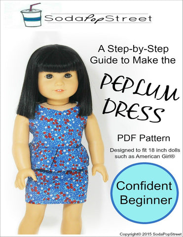 Soda Pop Street 18 Inch Modern Peplum Dress 18" Doll Clothes Pattern larougetdelisle