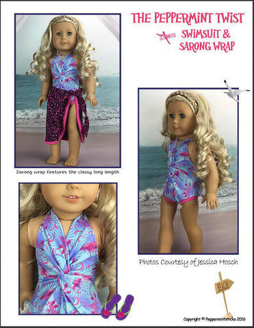 Peppermintsticks 18 Inch Modern The Peppermint Twist Swimsuit & Sarong Wrap 18" Doll Clothes larougetdelisle