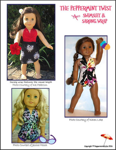 Peppermintsticks 18 Inch Modern The Peppermint Twist Swimsuit & Sarong Wrap 18" Doll Clothes larougetdelisle