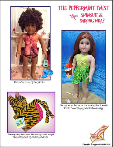 Peppermintsticks 18 Inch Modern The Peppermint Twist Swimsuit & Sarong Wrap 18" Doll Clothes larougetdelisle