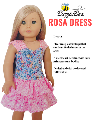 BuzzinBea 18 Inch Modern Rosa Dress 18" Doll Clothes Pattern larougetdelisle