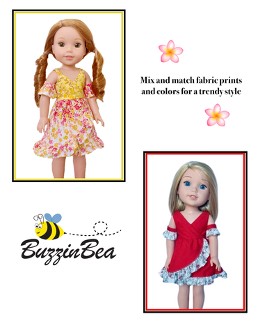BuzzinBea WellieWishers Chrysanthemum Dress 14.5" Doll Clothes Pattern larougetdelisle