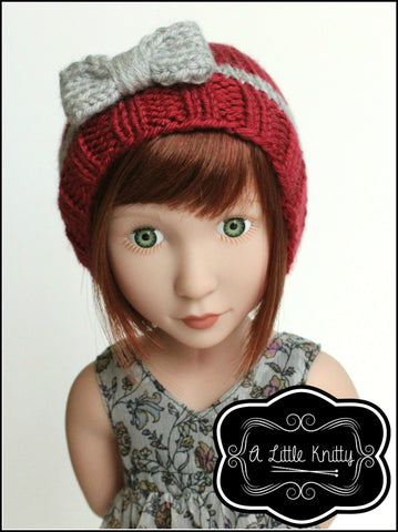 A Little Knitty Knitting Portia Bow Hat Knitting Pattern for Girls and 14-16" Dolls larougetdelisle