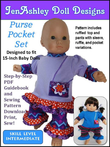 Jen Ashley Doll Designs Bitty Baby/Twin Purse Pocket Set 15" Baby Doll Clothes Pattern larougetdelisle