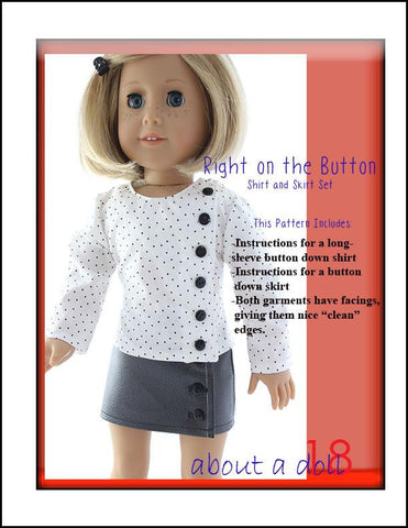 About A Doll 18 18 Inch Modern Right on the Button Shirt & Skirt Set 18" Doll Clothes Pattern larougetdelisle