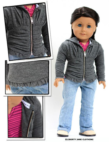 Liberty Jane 18 Inch Modern Ruched Hoodie 18" Doll Clothes Pattern larougetdelisle