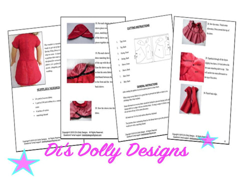 Di's Dolly Designs WellieWishers Spring Fling Dress 14.5" Doll Clothes Pattern larougetdelisle