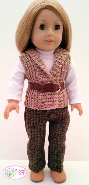 Sweet Pea Fashions Crocheted Shawl Collar Vest Doll Clothes Pattern 18