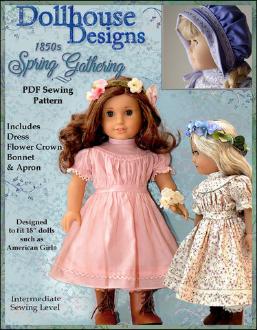 Dollhouse Designs 18 Inch Historical 1850s Spring Gathering 18" Doll Clothes Pattern larougetdelisle