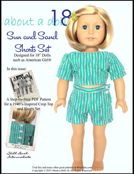 About A Doll Sun &amp; Sand Shorts Set Doll Clothes Pattern 18 ...