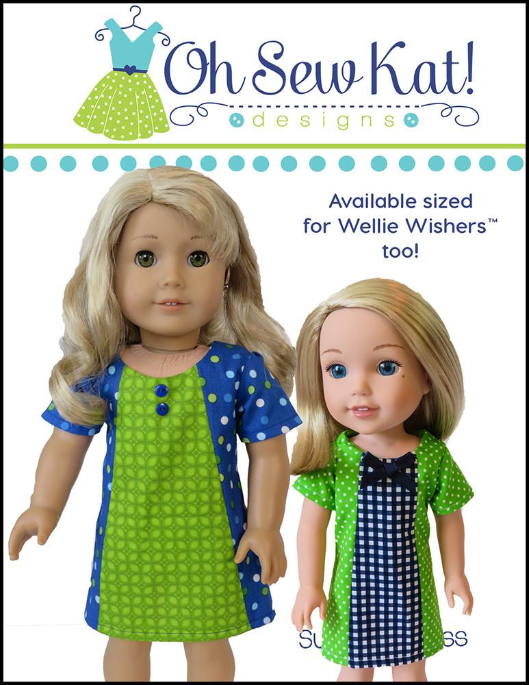 Oh Sew Kat Sunshine Dress Doll Clothes Pattern 18 inch American Girl Dolls