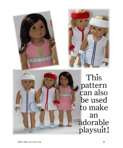 Eden Ava 18 Inch Historical 1970's Tennis Dress 18" Doll Clothes Pattern larougetdelisle