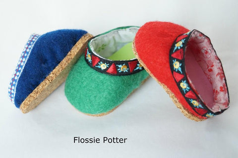 Flossie Potter Shoes Wool Felt Clogs 18" Doll Clothes Pattern larougetdelisle