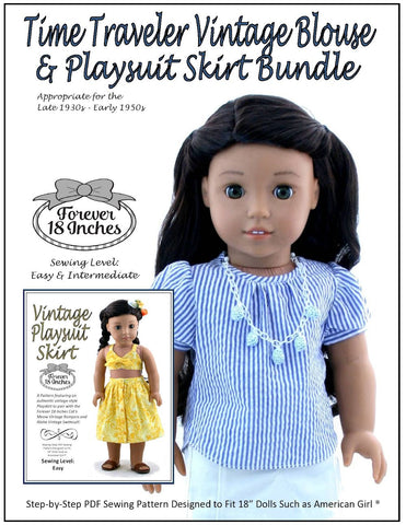 Forever 18 Inches 18 Inch Historical Time Traveler Vintage Blouse & Playsuit Skirt Bundle 18" Doll Clothes Pattern larougetdelisle