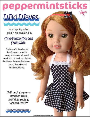 Peppermintsticks WellieWishers Wild Waves One-Piece Skirted Swimsuit 14.5" Doll Clothes Pattern larougetdelisle