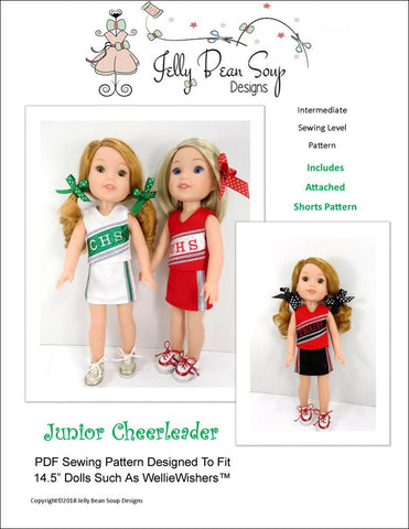 Jelly Bean Soup Designs WellieWishers Junior Cheerleader 14.5" Doll Clothes Pattern larougetdelisle