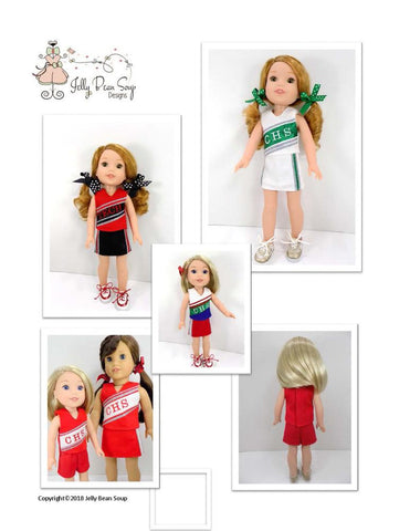 Jelly Bean Soup Designs WellieWishers Junior Cheerleader 14.5" Doll Clothes Pattern larougetdelisle