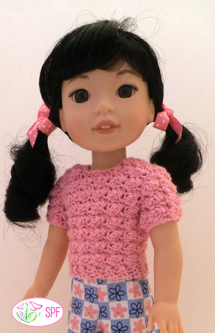 Sweet Pea Fashions WellieWishers Cobblestone Sweater Crochet Pattern for 14-14.5" Dolls larougetdelisle