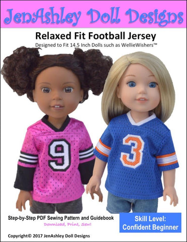 Jen Ashley Doll Designs WellieWishers Relaxed Fit Football Jersey 14.5" Doll Clothes Pattern larougetdelisle