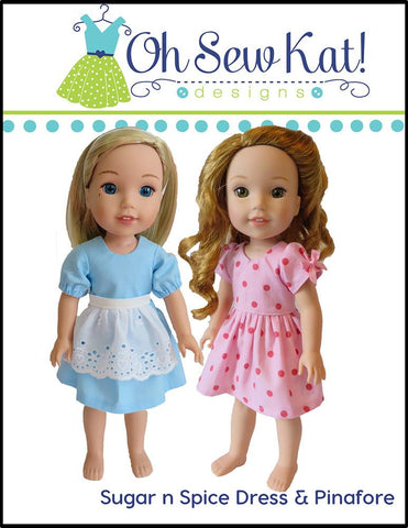 Oh Sew Kat WellieWishers Sugar n Spice & Everything Nice Dress & Pinafore with Dress Up Accessories 14.5" Doll Clothes Pattern larougetdelisle
