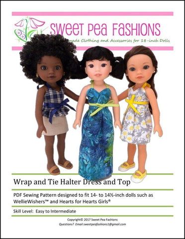Sweet Pea Fashions WellieWishers Wrap & Tie Halter Dress and Top 14-14.5" Doll Clothes Pattern larougetdelisle
