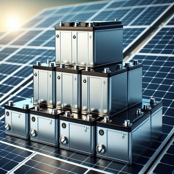 deep cycle battery featured on top of a solar panel.