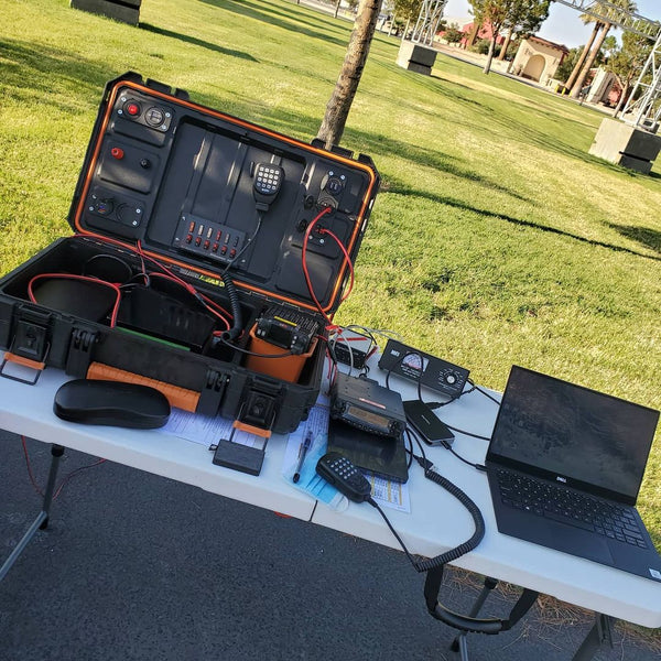 Portable hame radio station running on LifePo4 Batteries in a park