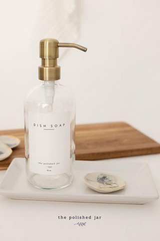 The Polished Jar Glass Soap Dispenser and Ring Dish on a Tray