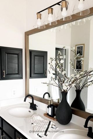 Marble Bathroom Countertop Decorated with the Polished Jar Bottle Dispensers