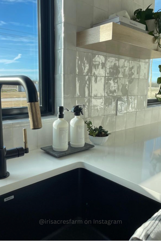 Soap bottle dispensers on kitchen counter