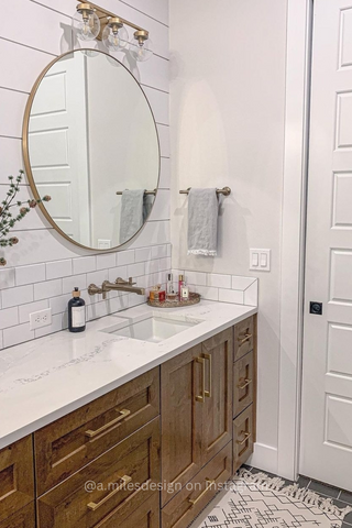 Bathroom counter with bottle soap dispensers