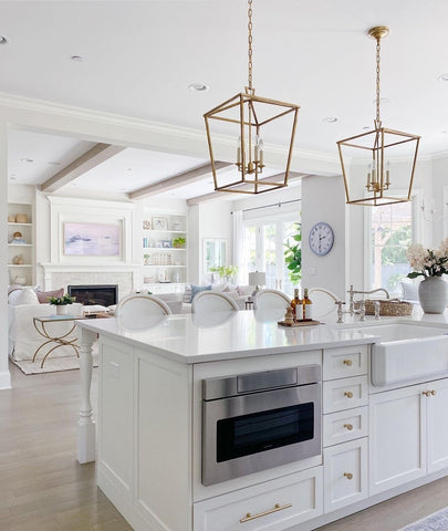 White Kitchen Island With Gold Accents