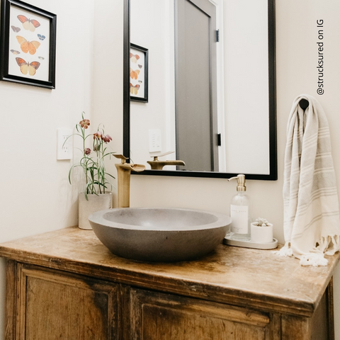 Bathroom Counter With Round Basin and The Polished Jar Soap Dispenser