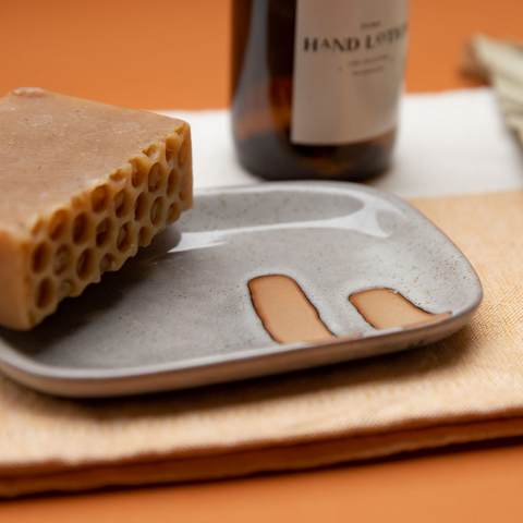 The Polished Jar Amber Soap Dispenser Bottle and Soap Dish