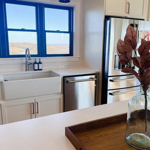 The Polished Jar Bottle Dispensers on Organized Farmhouse Kitchen Counter