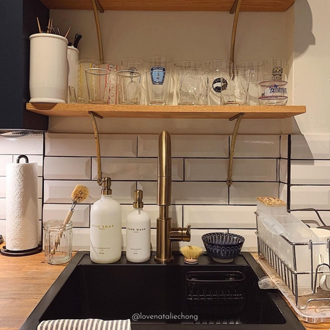 The Polished Jar Bottle Dispensers on Organized Small Kitchen Sink Counter