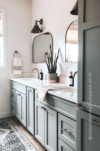 Bathroom with gray wood cabinets