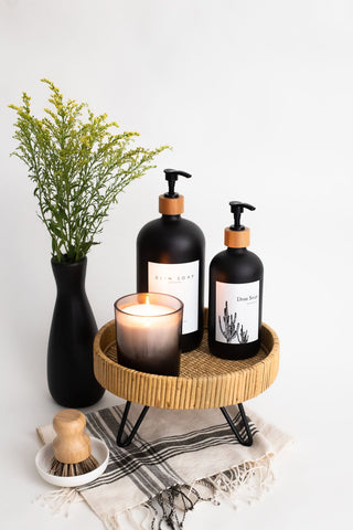 The polished Jar Savannah Palm Pedestal With bottle Dispensers