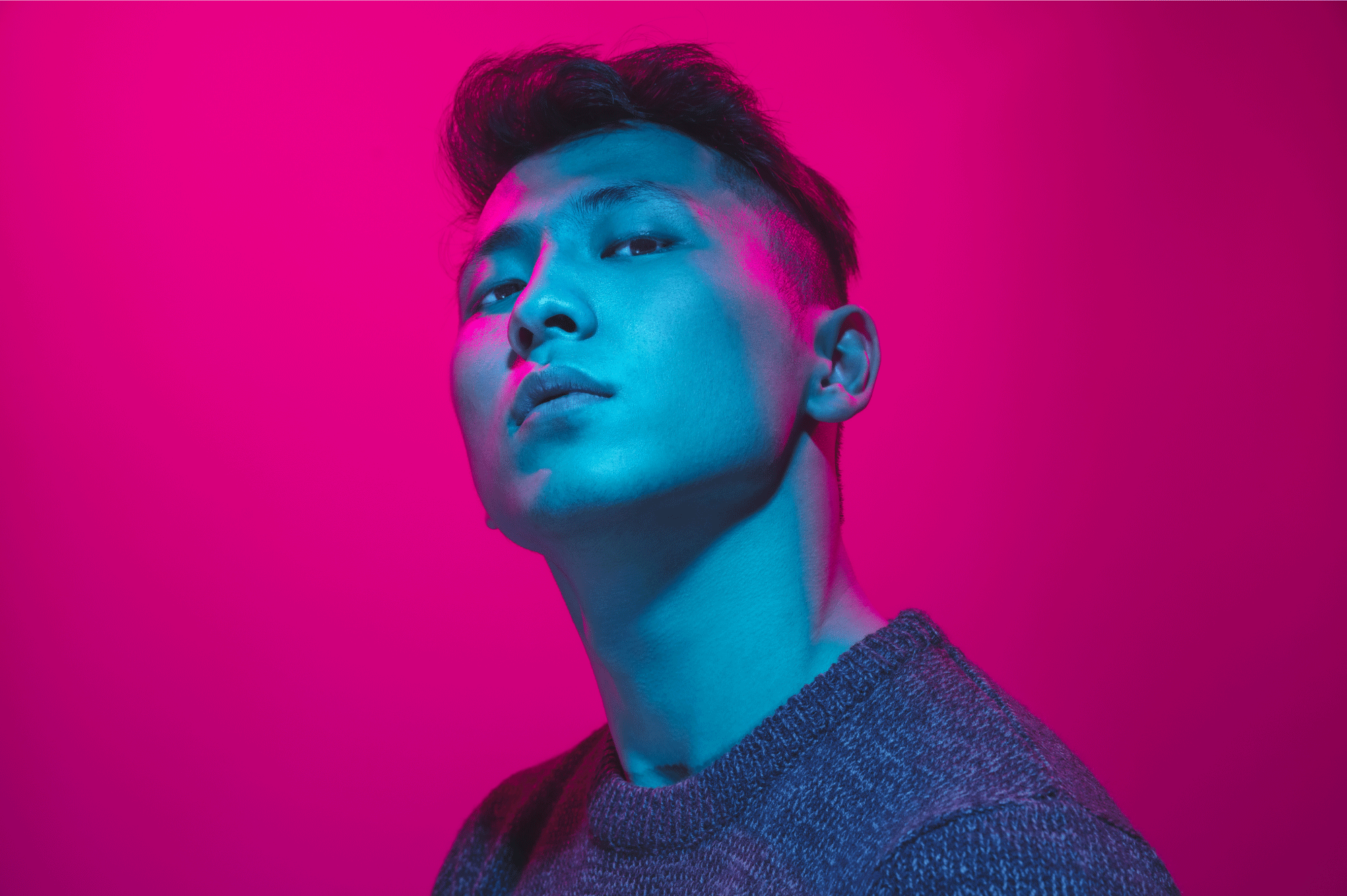 Pink blue light portrait