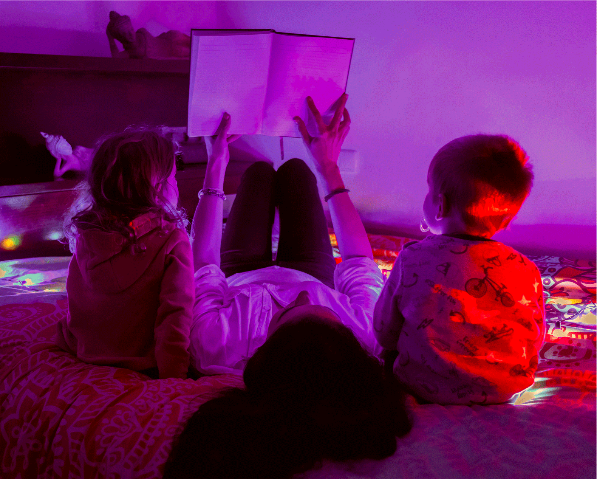 Reading story book pink light