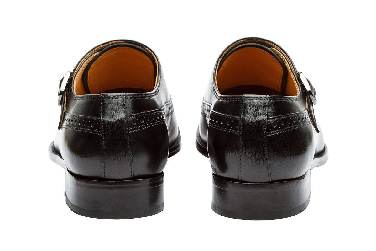 PLAIN TOE SINGLE STRAP BROGUE MONK– BLACK – OneHugeStep