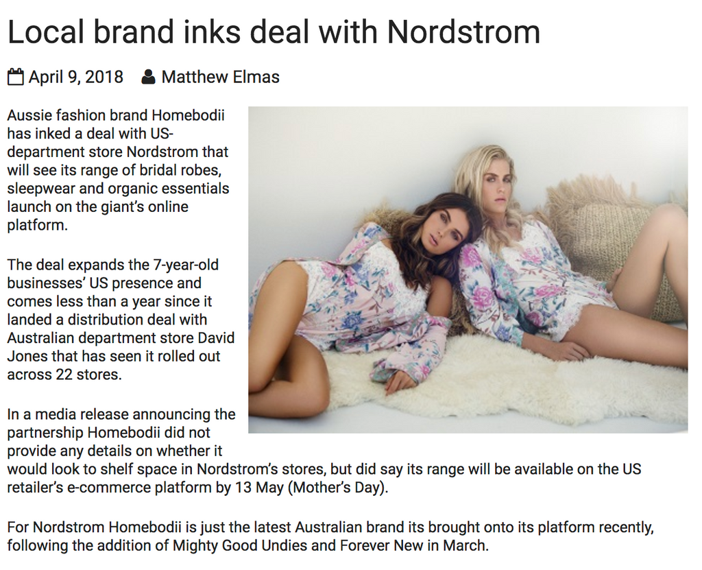 Inside Retail - Homebodii Launches into Nordstrom in the US