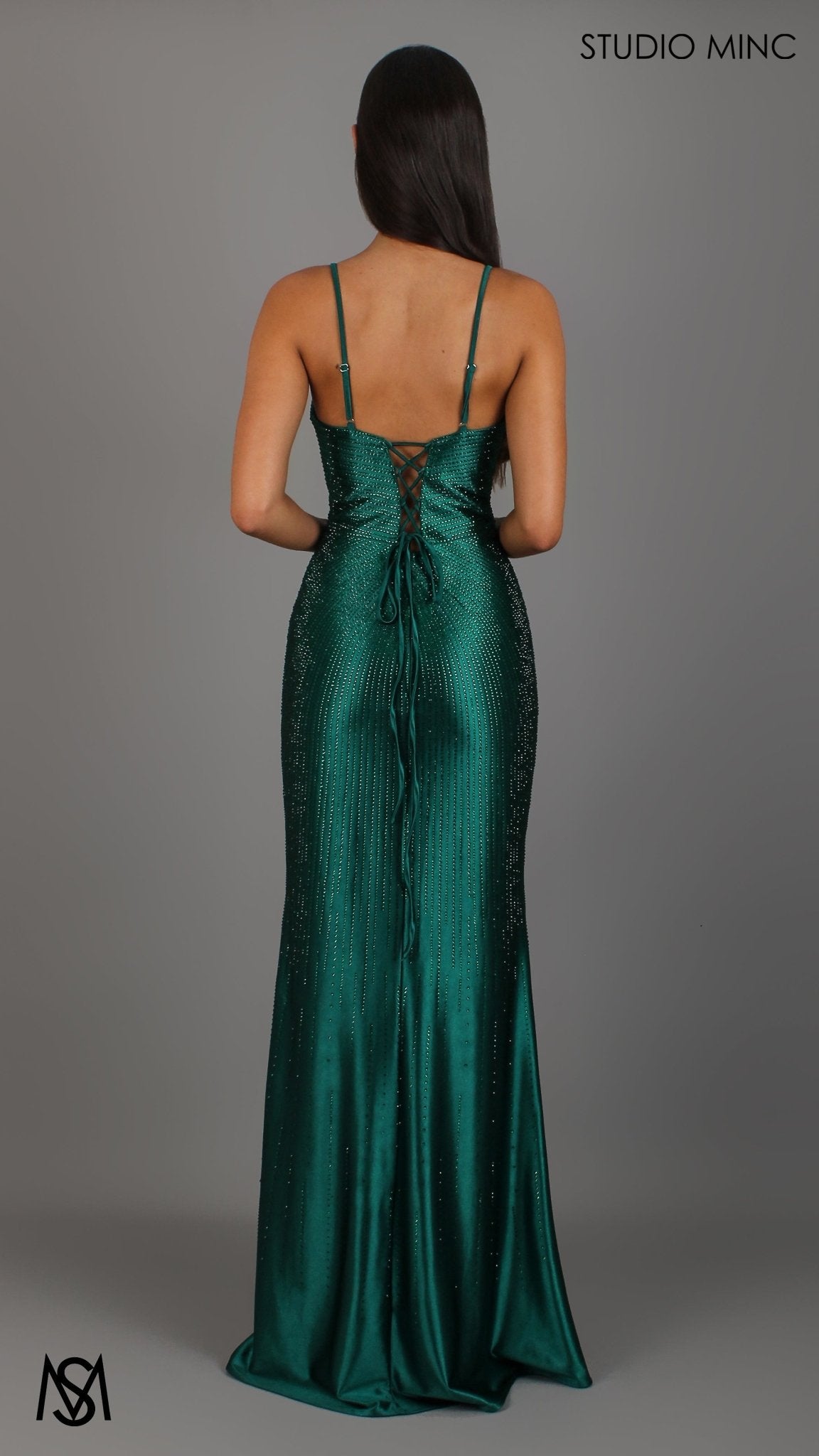 Collective Dress - Stellar - Emerald Green Formal Dress Rhinestone V Plunge Neckline Fitted Mermaid Leg Slit image 3